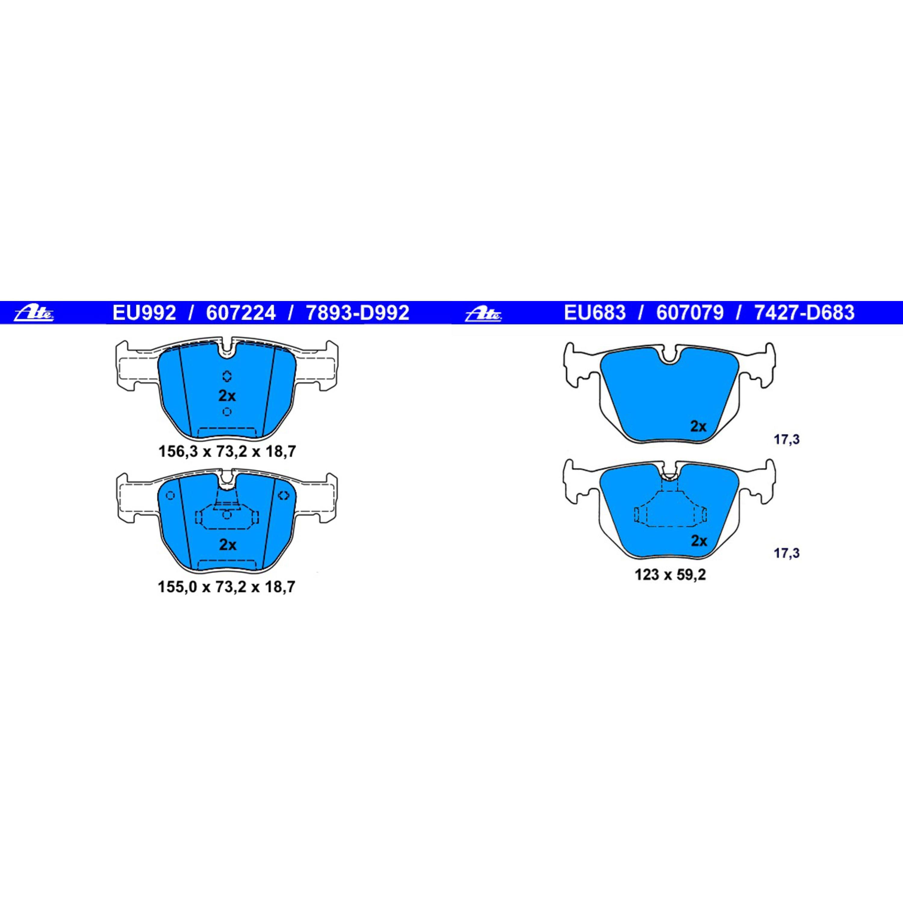 BMW 330Ci 330i X3 ATE Front & Rear Brake Pads 607079 / 607224