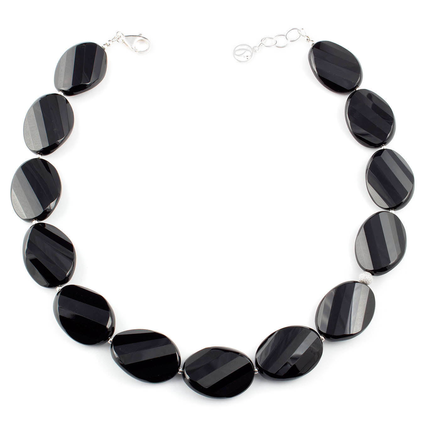 Statement necklace set made with faceted oval black agate gemstones