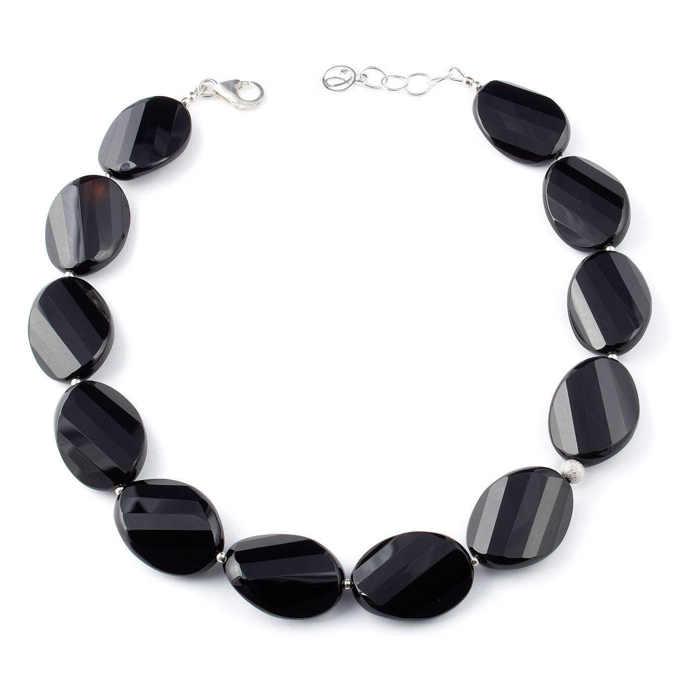 Handcrafted statement bead jewelry made with faceted oval black agate