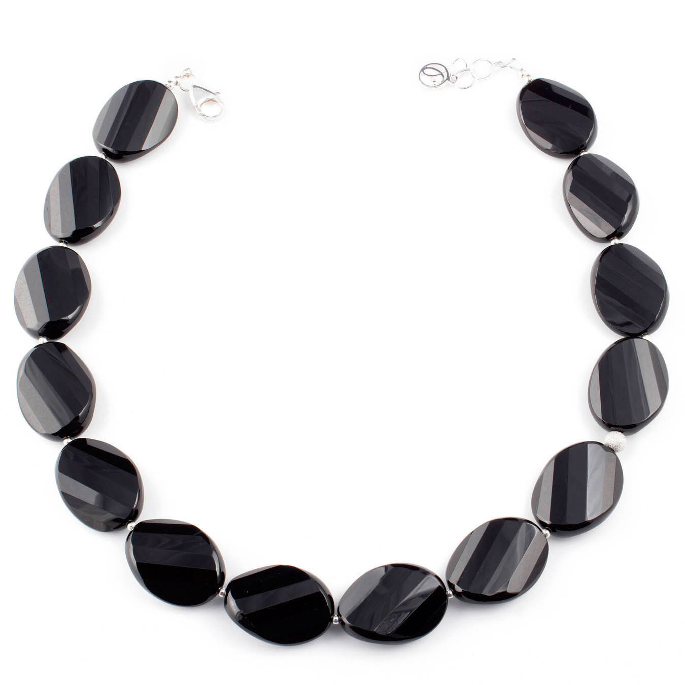 Beaded jewelry necklace made of agate semi-precious black agate stones
