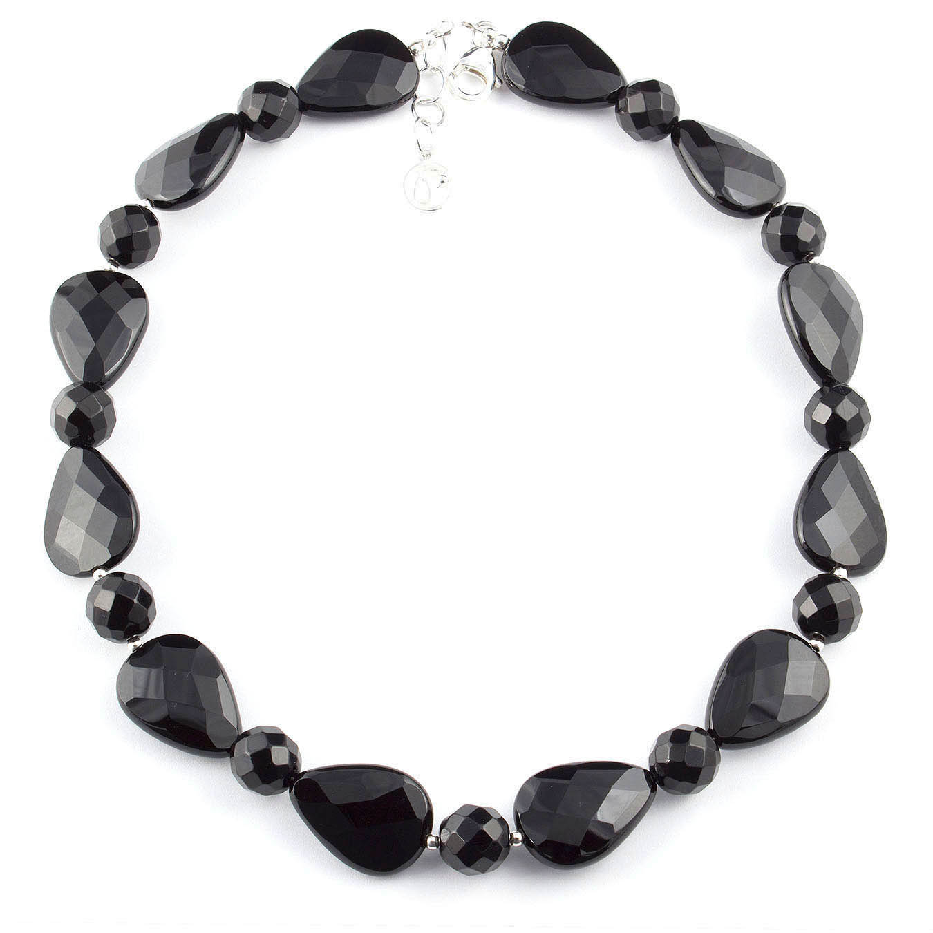 Choker style necklace set made with faceted teardrop black agate