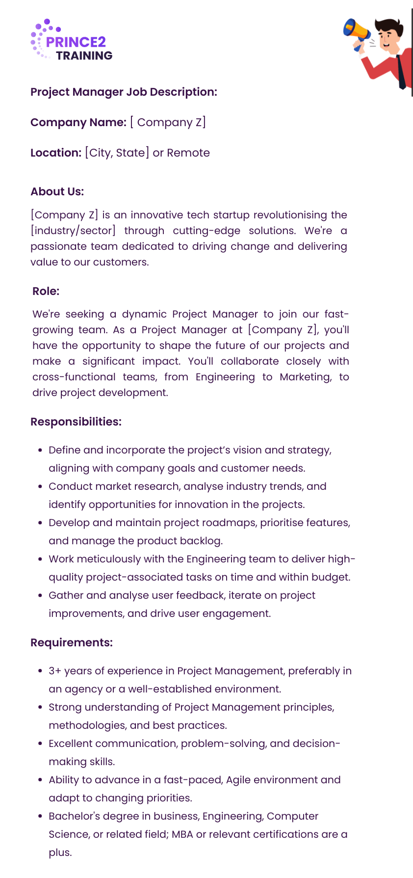 Project Manager’s Job Description Template