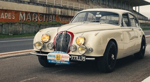 This Jaguar D-type, OKV 2, set the fastest lap at Le Mans in 1954