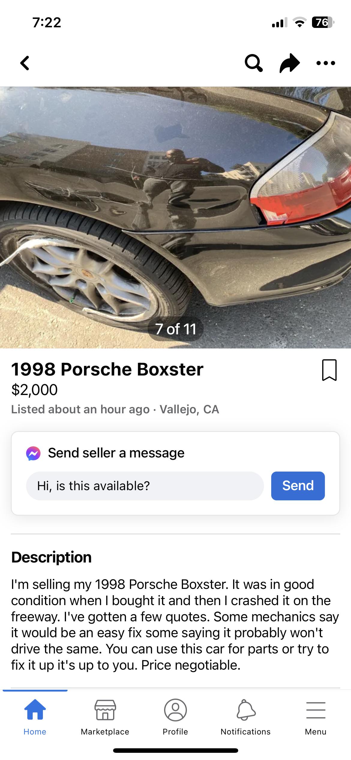 NMNA 1998 Boxster in CA (accident damage) Cars For Sale forum
