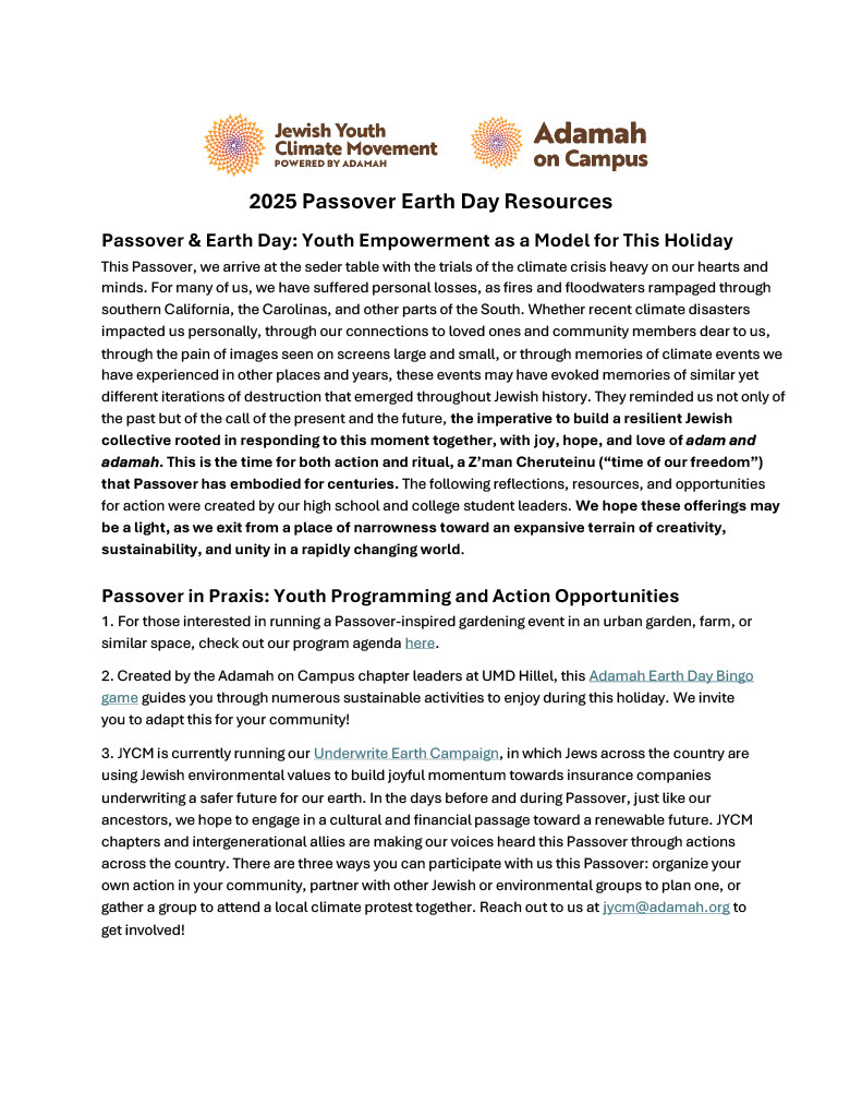 Passover in Praxis: Youth Programming & Action Opportunities