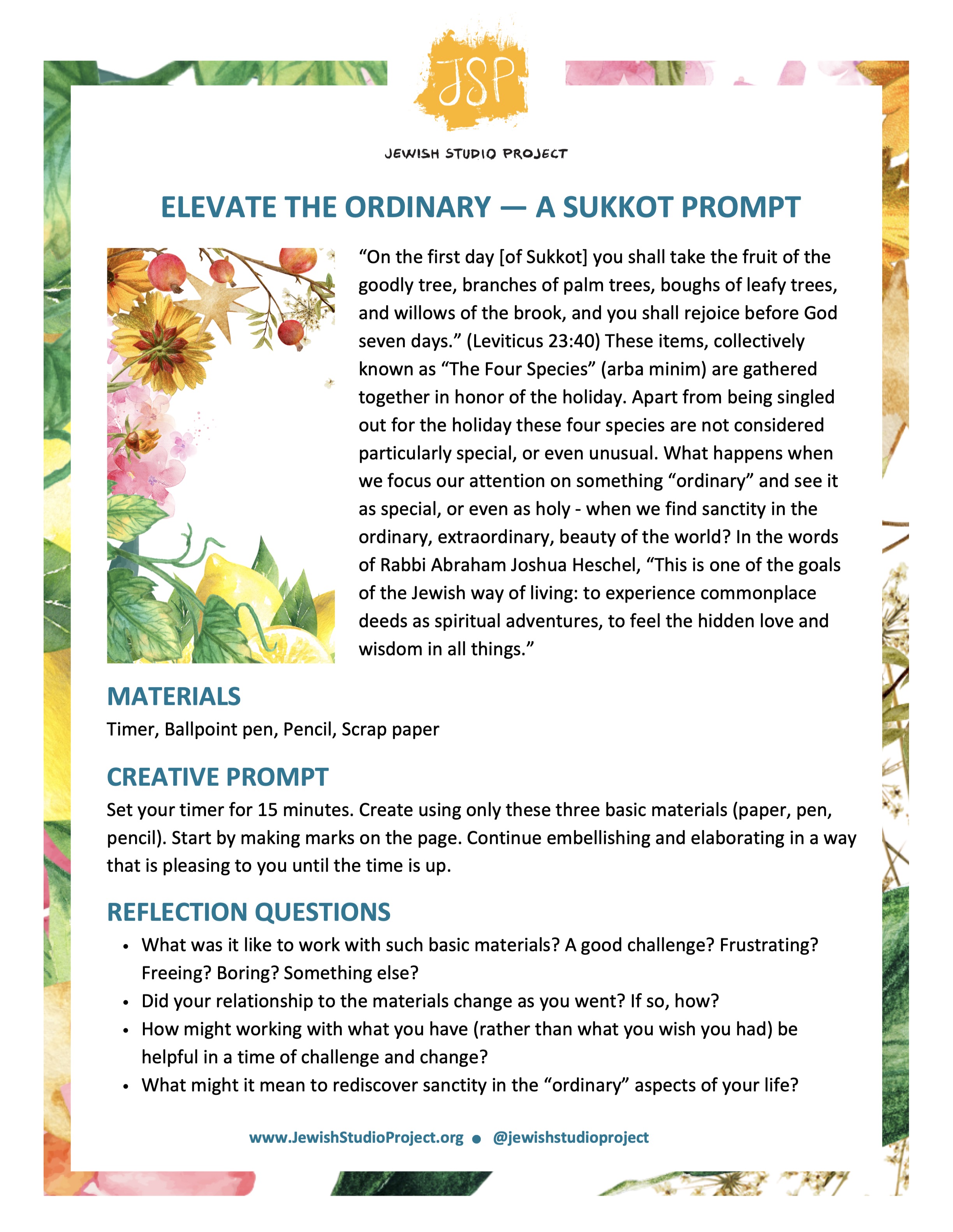ELEVATE THE ORDINARY — A SUKKOT PROMPT