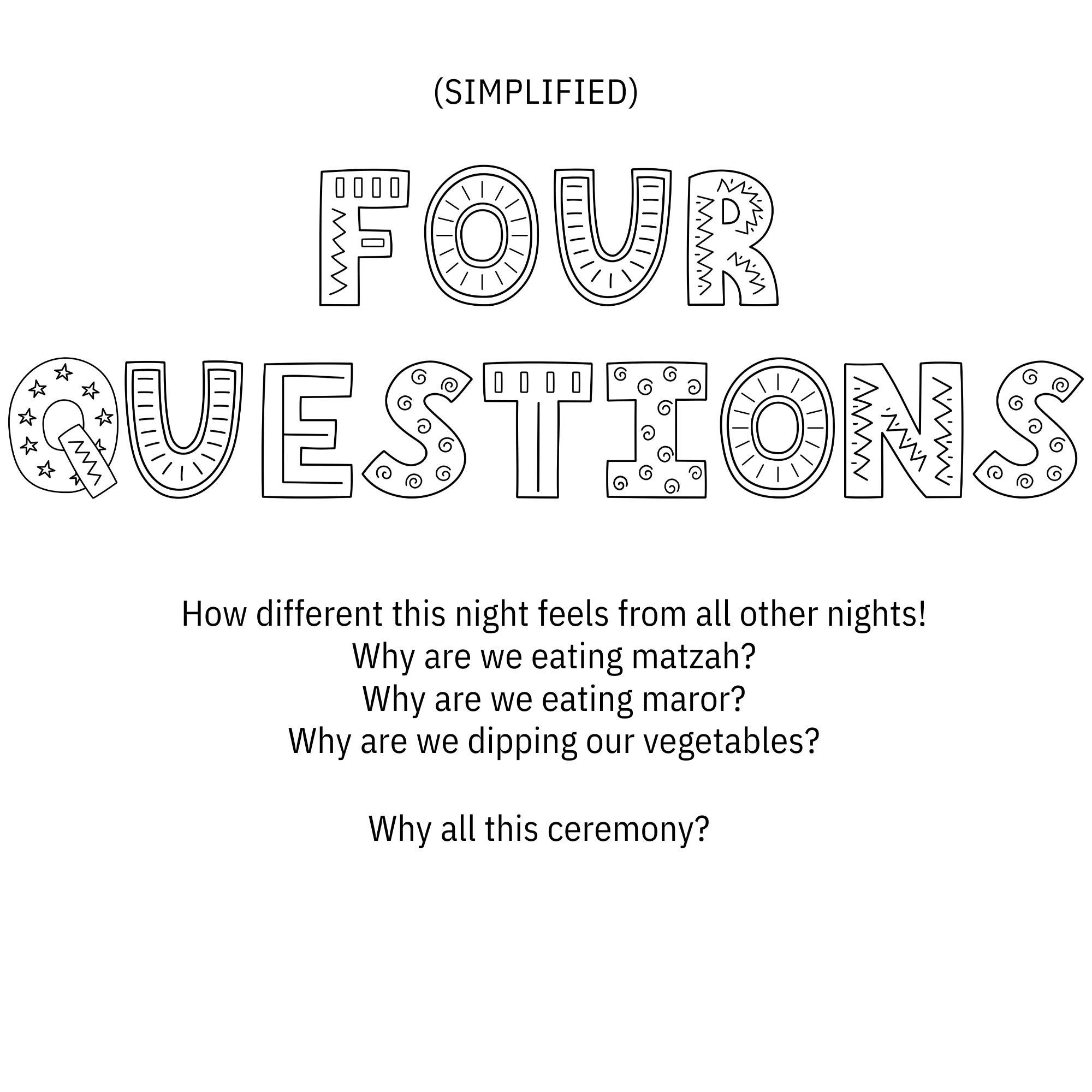 Four Questions Coloring Page   