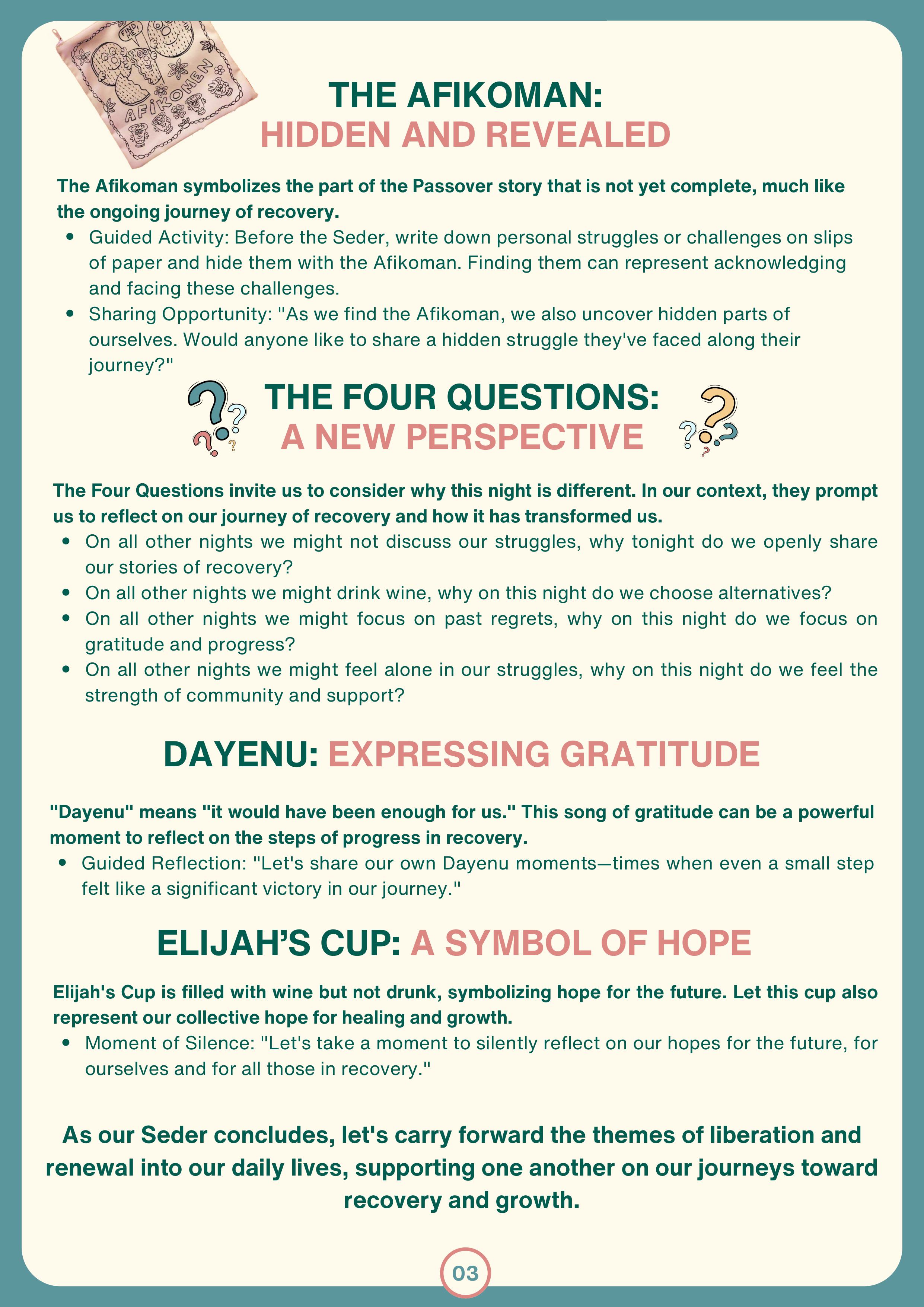 14Y Selah: The Afikoman, Four Questions, Dayenu, and Elijah's Cup