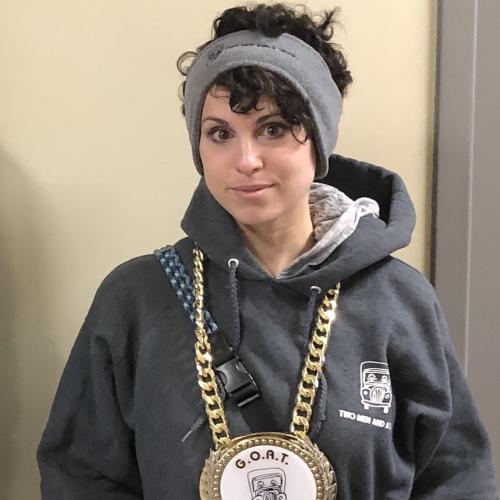 Picture of February mover of the month Lyrica Sojourn wearing M.O.T.M. chain.
