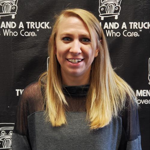 Smiling blonde at work