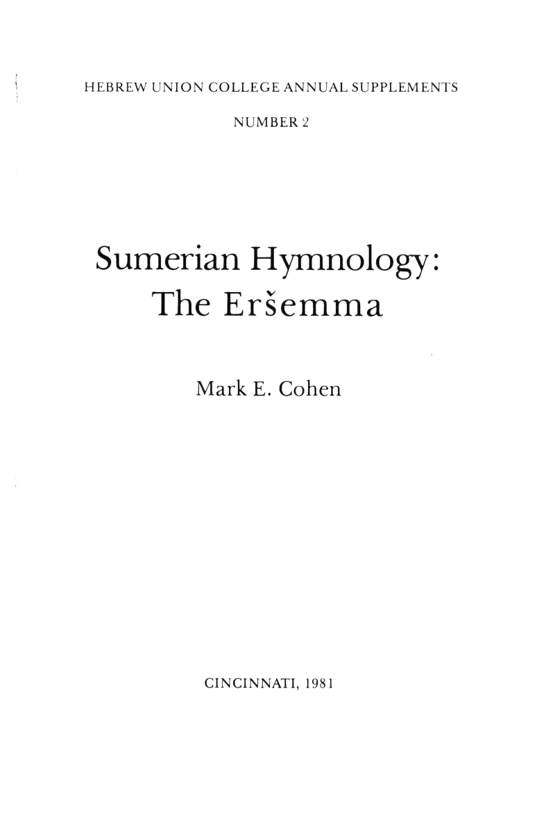 Portada: Sumerian Hymnology