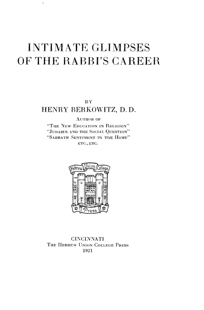 Portada: Intimate Glimpses of the Rabbi's Career