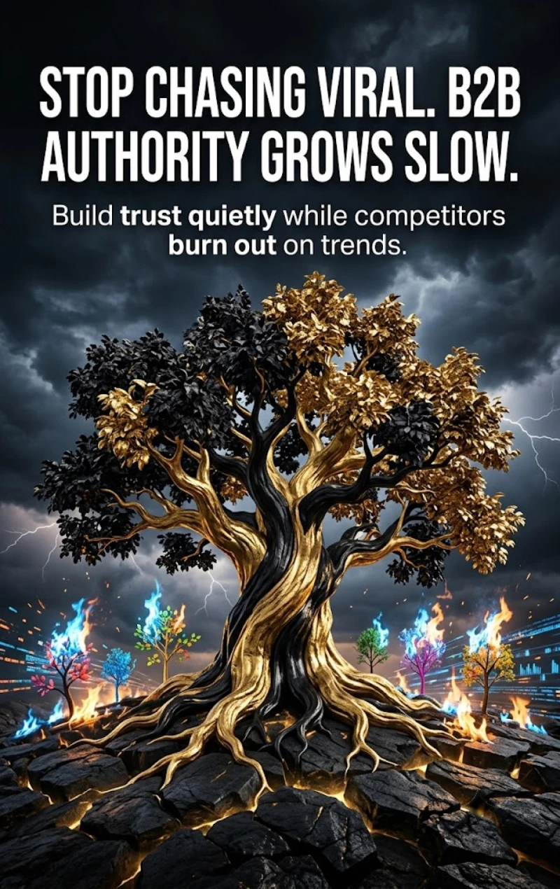 Portada: Stop chasing viral. B2B authority grows slow.