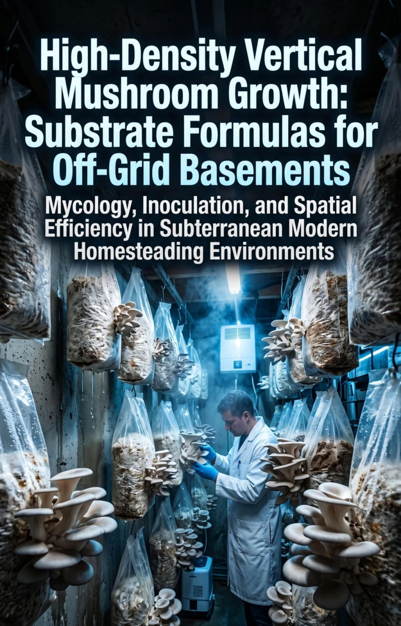 Portada: High-Density Vertical Mushroom Growth: Substrate Formulas for Off-Grid Basements