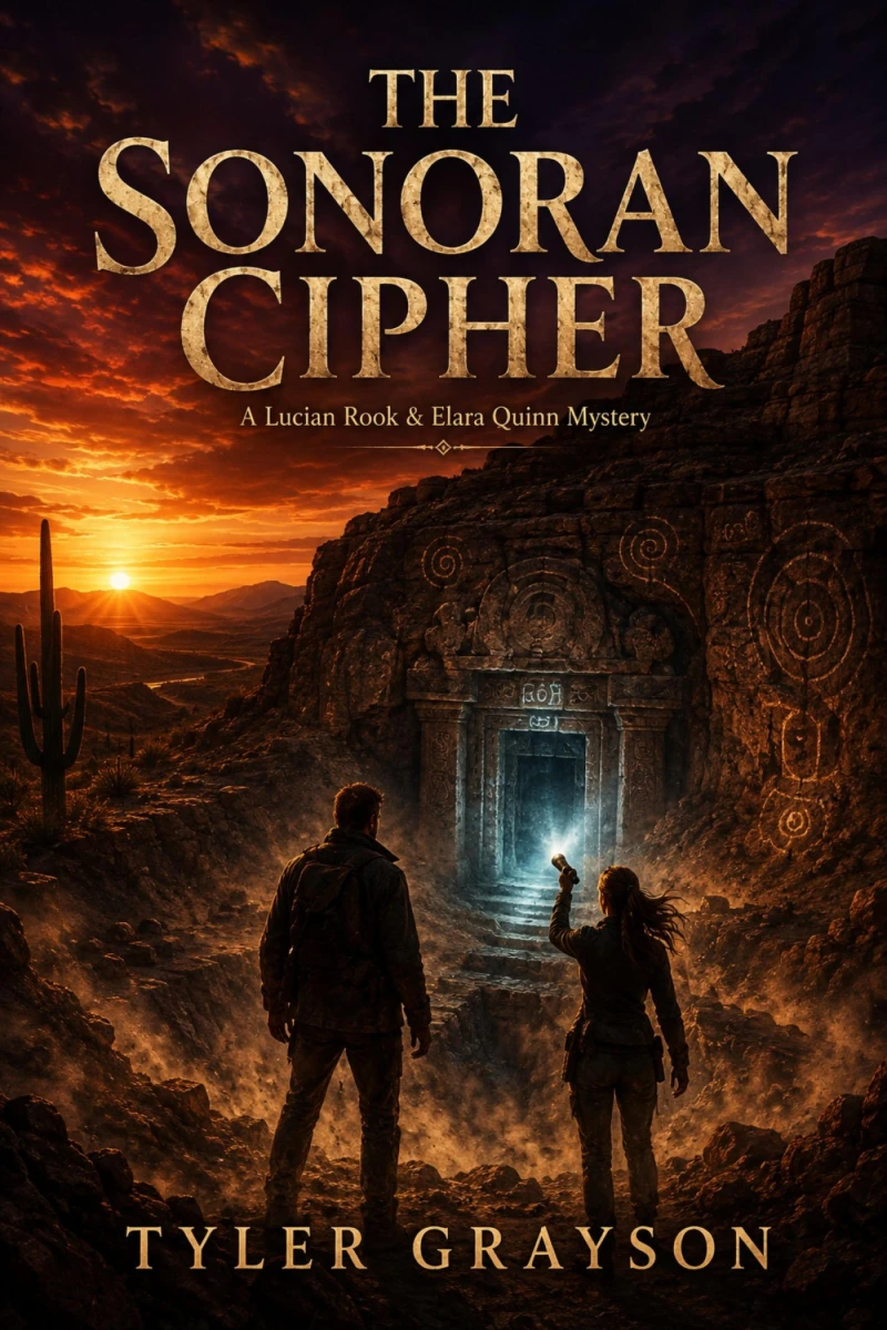 Portada: The Sonoran Cipher — A Lucian Rook & Elara Quinn Mystery