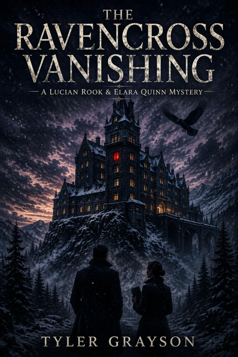 Portada: The Ravencross Vanishing — A Lucian Rook & Elara Quinn Mystery