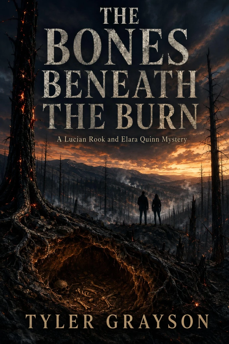 Portada: The Bones Beneath the Burn — A Lucian Rook and Elara Quinn Mystery