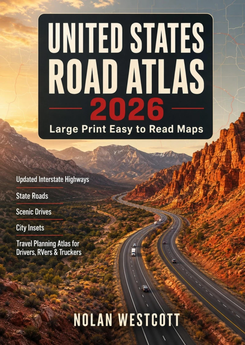 Portada: United States Road Atlas 2026 Large Print Easy to Read Maps