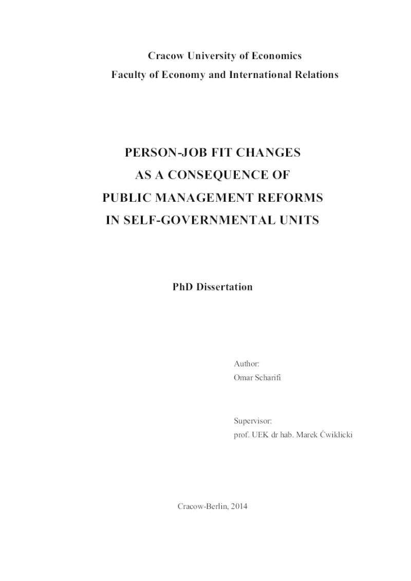 Portada: Person-Job Fit Changes As A Consequence Of Public Management Reforms In Self-Governmental Units