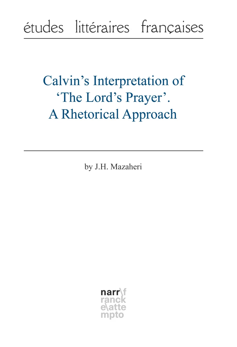 Portada: Calvin's Interpretation of 'The Lord's Prayer'. A Rhetorical Approach