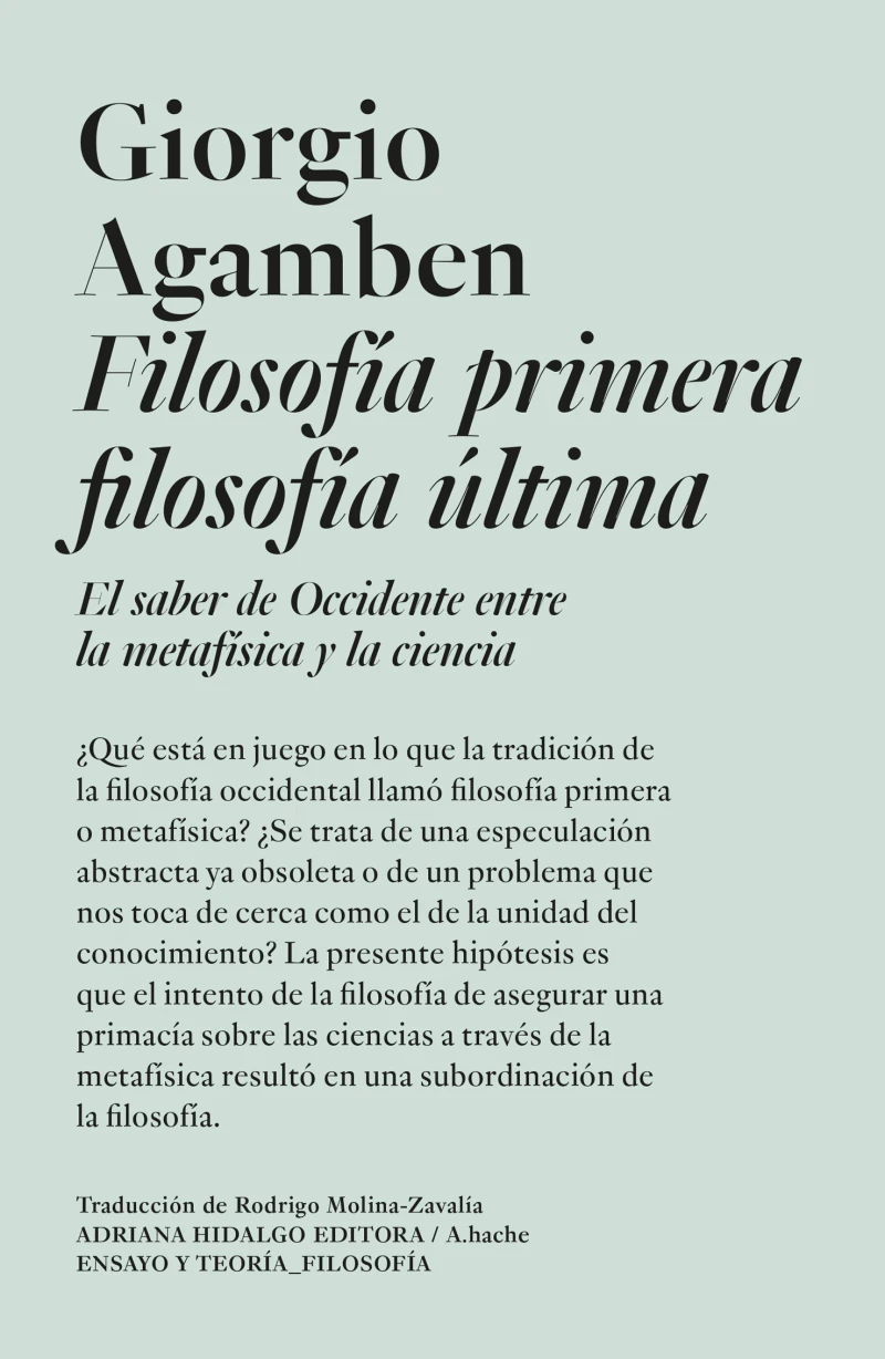 Portada: Filosofía primera filosofía última