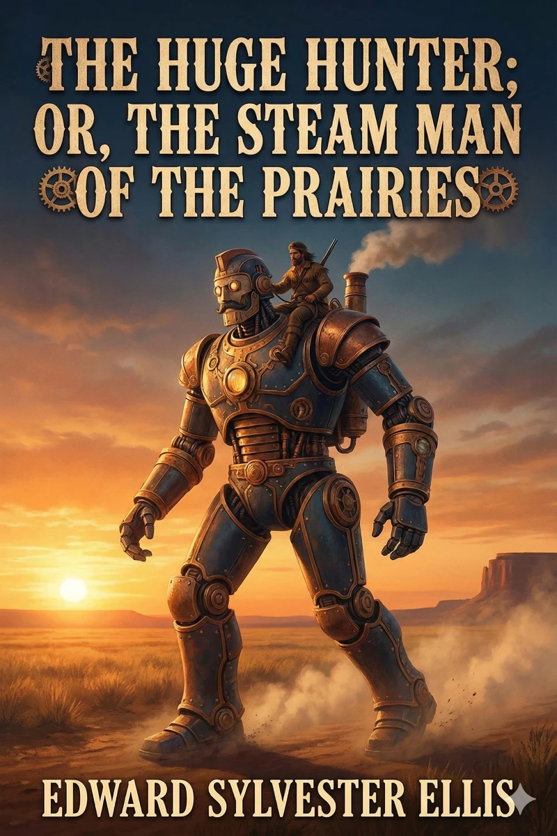 Portada: The Huge Hunter; Or, The Steam Man of the Prairies