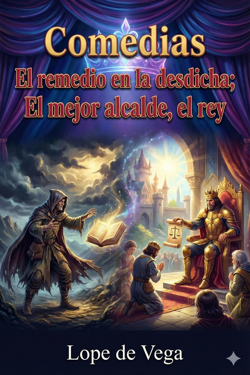 Portada: Comedias: El remedio en la desdicha; El mejor alcalde, el rey