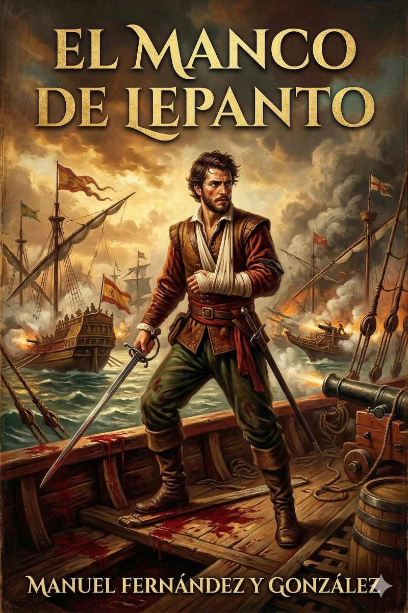 Portada: El manco de Lepanto / episodio de la vida del príncipe de los ingenios, Miguel de Cervantes-Saavedra