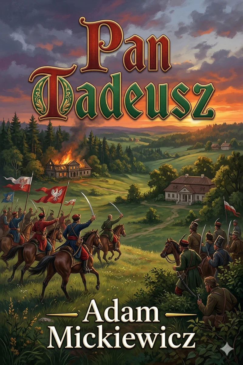 Portada: Pan Tadeusz / Czyli Ostatni Zajazd na Litwie. Historja Szlachecka z r. 1811 i 1812 we Dwunastu Księgach Wierszem