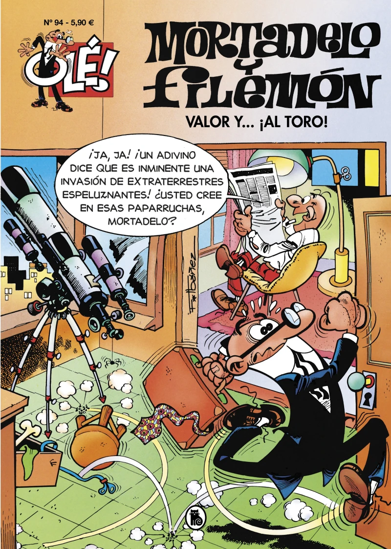 Portada: Mortadelo y Filemón. Valor y... ¡Al toro! (Olé! Mortadelo 94)