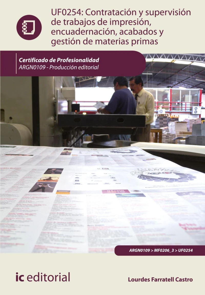 Portada: Contratación y supervisión de trabajos de impresión, encuadernación, acabados y gestión de materias primas.  ARGN0109