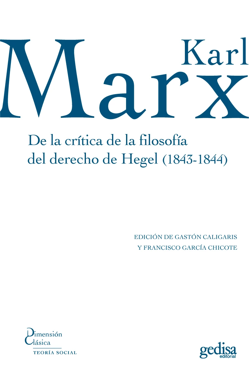 Portada: De la crítica de la filosofía del derecho de Hegel (1843-1844)