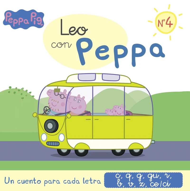 Portada: Peppa Pig. Lectoescritura - Leo con Peppa. Un cuento para cada letra: c, q, g, gu, r (sonido suave), b, v, z, ce-ci