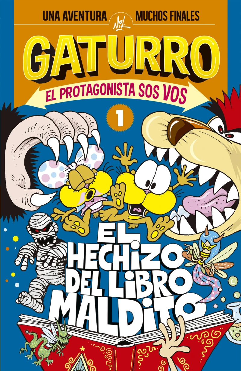 Portada: El hechizo del libro maldito (Gaturro. El protagonista sos vos 1)
