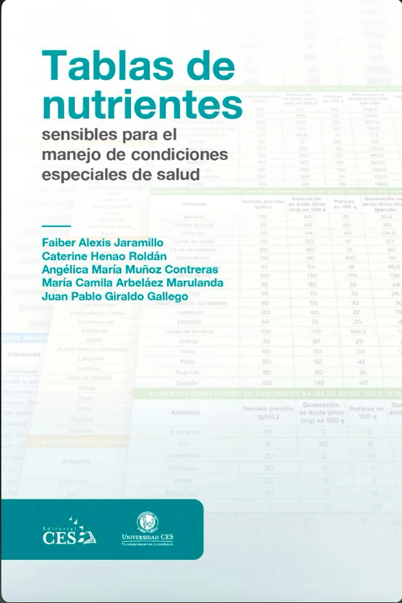 Portada: Tablas de nutrientes sensibles para el manejo de condiciones especiales de salud