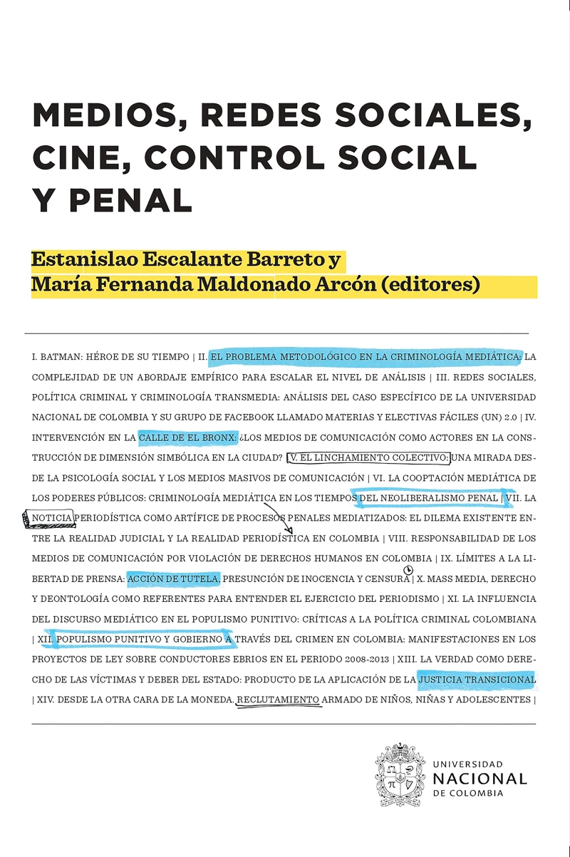 Portada: Medios, redes sociales, cine, control social y penal