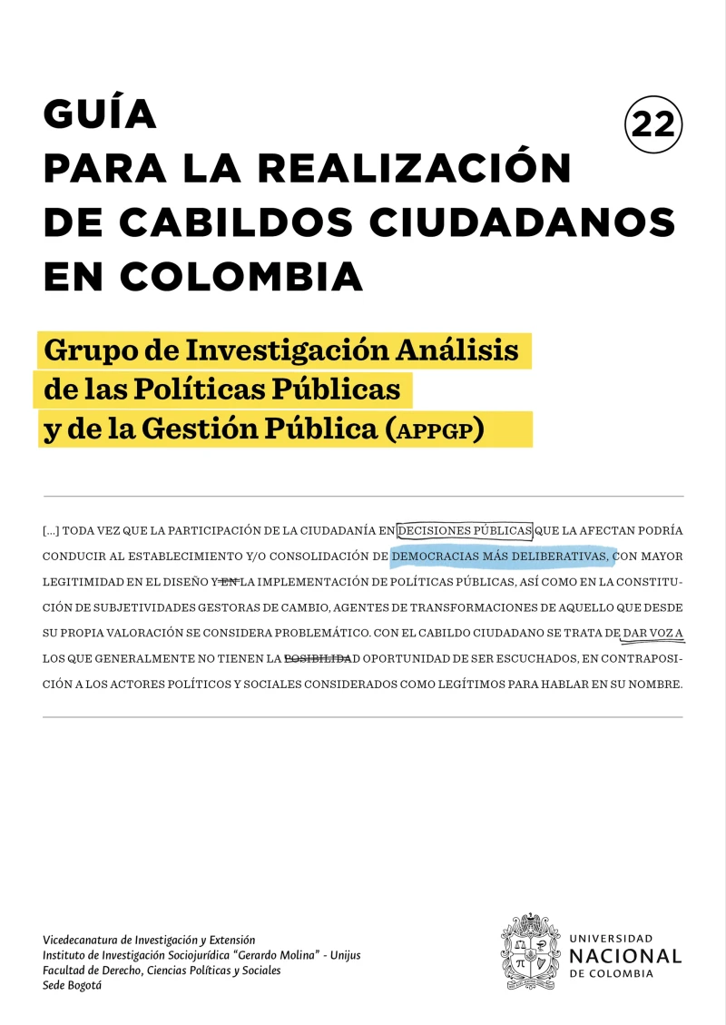 Portada: Guía para la realización de cabildos ciudadanos en Colombia