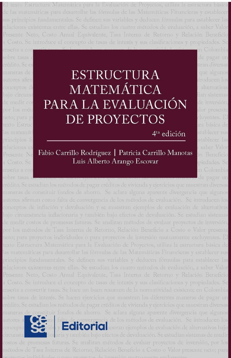 Portada: Estructura matemática para la evaluación de proyectos 4a edición