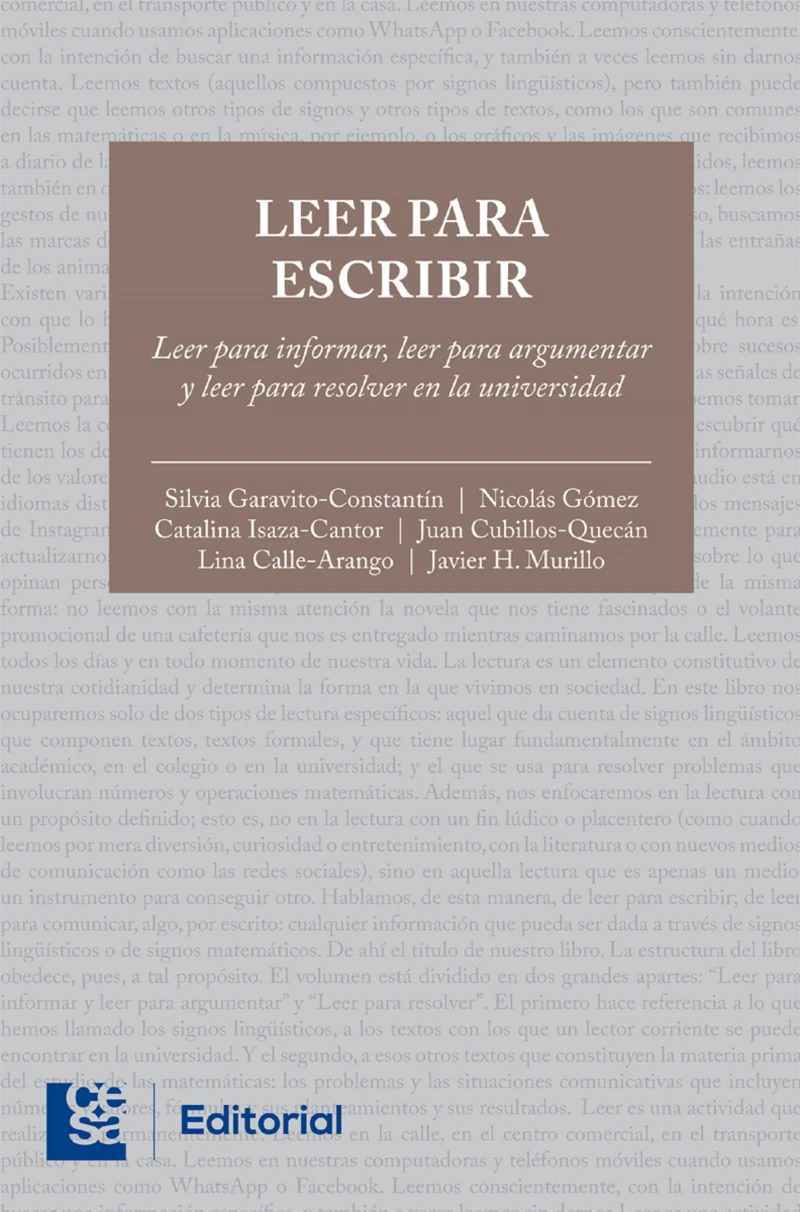 Portada: Leer para escribir