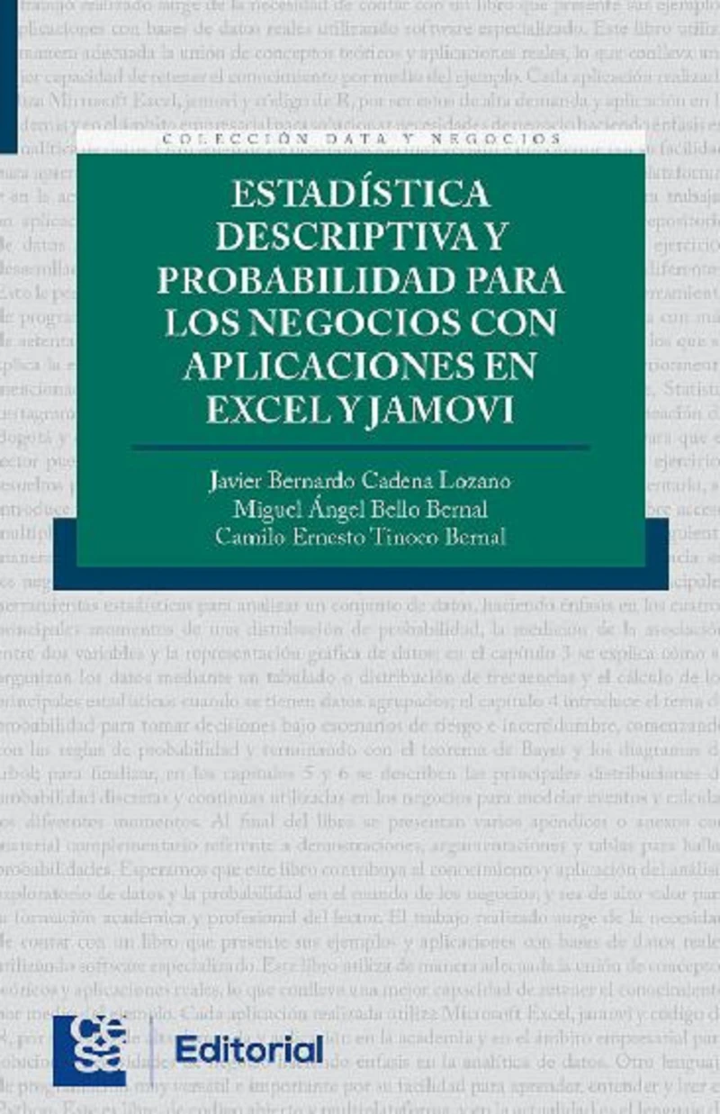 Portada: Estadística descriptiva y probabilidad para los Negocios con aplicaciones en excel y jamovi