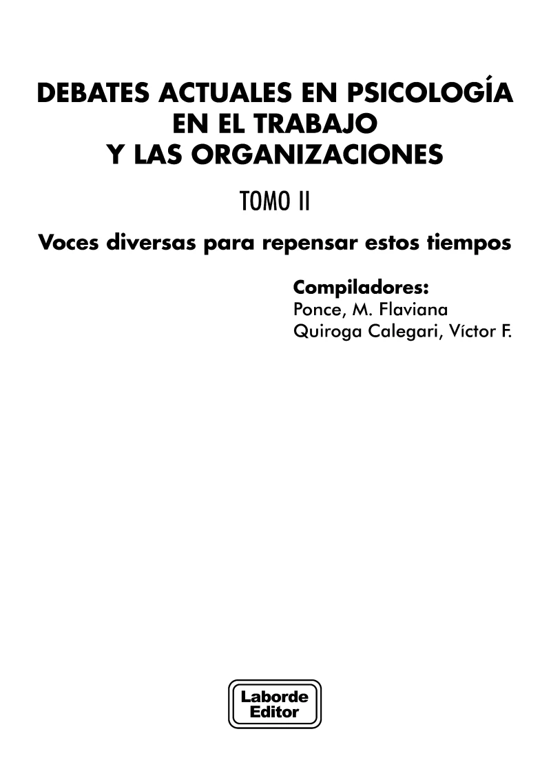 Portada: Debates actuales en psicología en el trabajo y las organizaciones. Tomo II