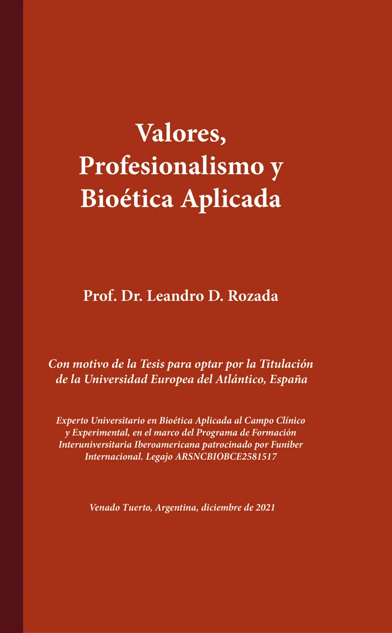 Portada: Valores, profesionalismo y bioética aplicada
