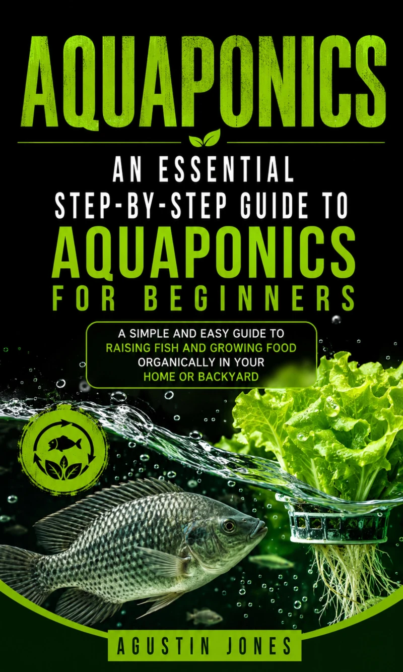 Portada: Aquaponics: An Essential Step-by-step Guide to Aquaponics for Beginners (A Simple and Easy Guide to Raising Fish and Growing Food Organically in Your Home or Backyard)