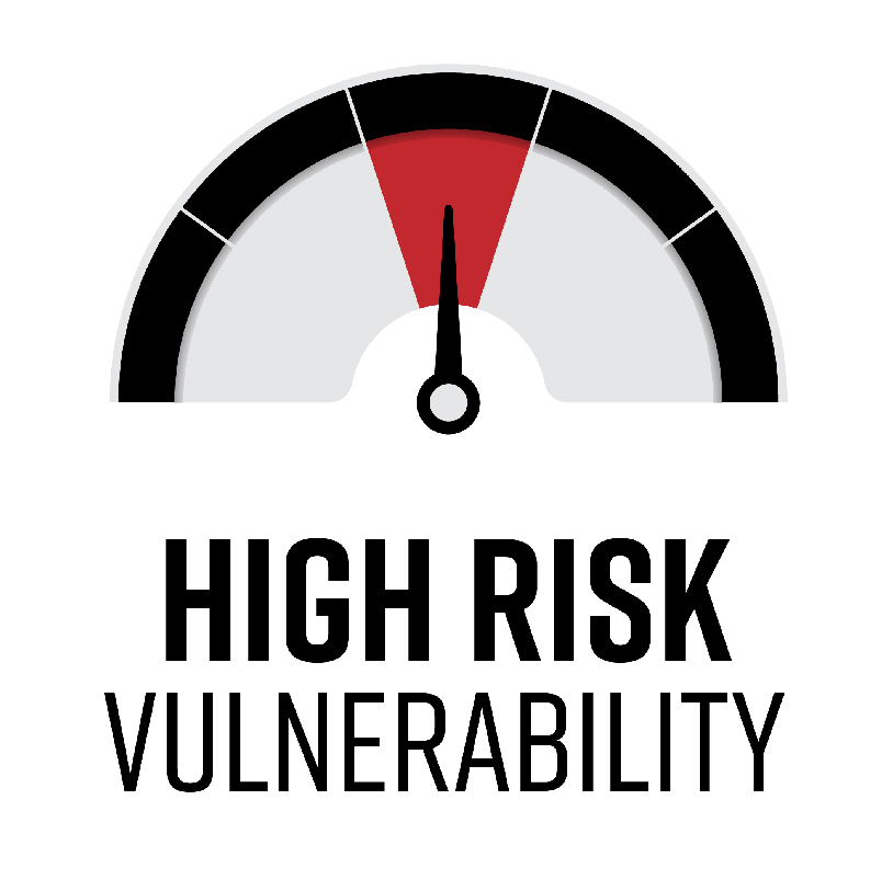 Illustration of a gauge showing in red zone with high risk vulnerability