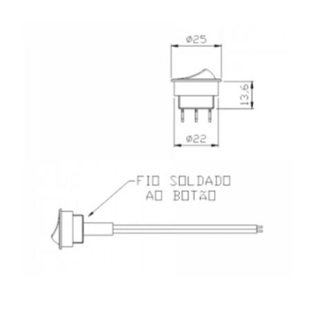 INTERRUPTOR BOTAO 3 PINOS PRETO C/160MM DE FIO