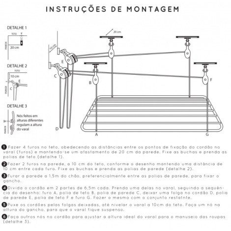 VARAL DE TETO EM AÇO 1.20X0,56M
