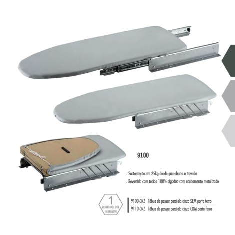TABUA DE PASSAR PARALELA CINZA S/ PORTA FERRO