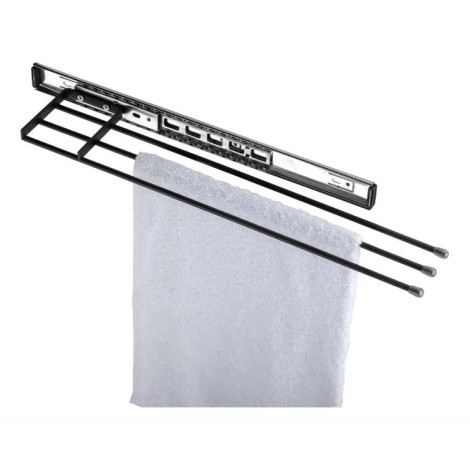 PORTA TOALHA TRIPLO PRETO FOSCO L95 X A45 X P450MM