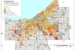 Map of food deserts in Cuyahoga County