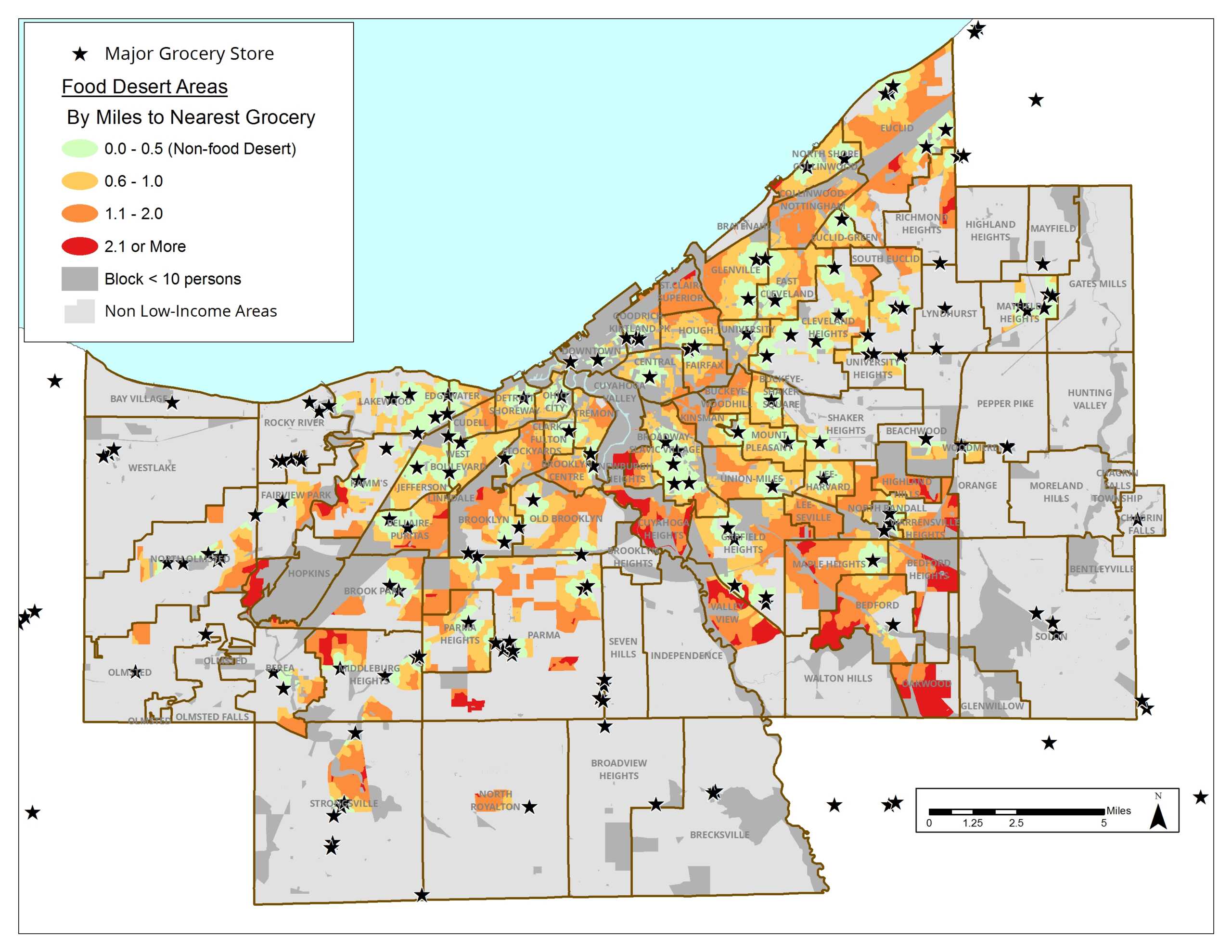 Map of food deserts in Cuyahoga County